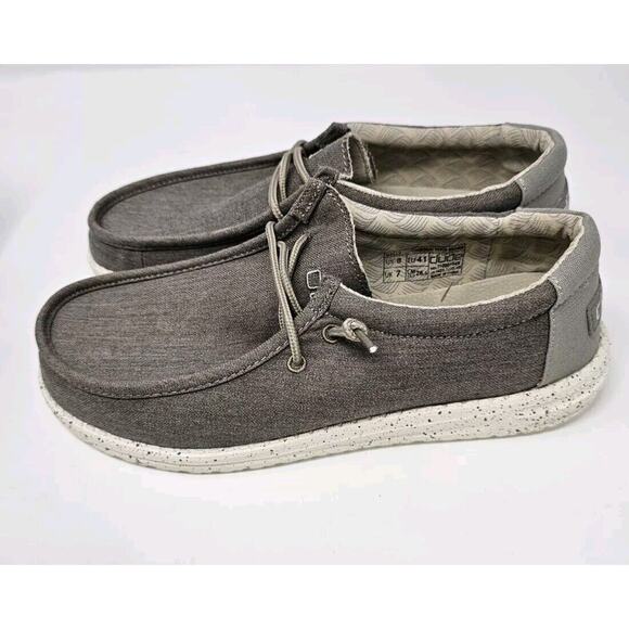 Hey Dude Wally Chambray Sepia Brown Slip On Lace Casual Comfort Shoe Men 8 New - Picture 1 of 16